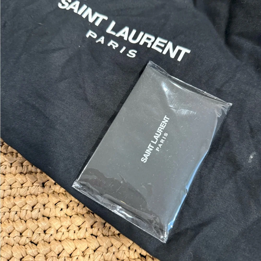 Saint Laurent woven raffia  and black calfskin leather handbag NWOT *FIRM* - Picture 3 of 10